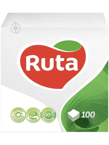 Серветки паперові RUTA білі, 33х33 см, 1 шар, 100 аркушів/уп