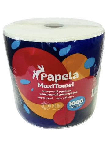 Рушники паперові Papela MaxiTowel Білі, 2-шарові, 1 рулон, 1000 відривів